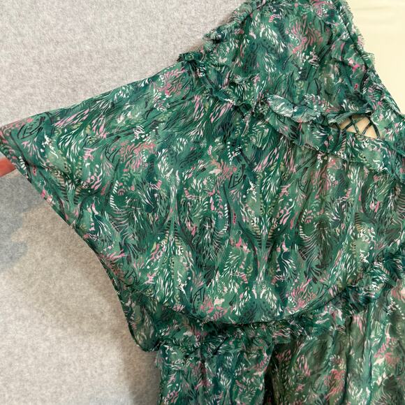 IRO Paris Date Top Blouse Size 38 Babydoll Ruffle Flutter Sleeve Semi Sheer Boho - Picture 3 of 16